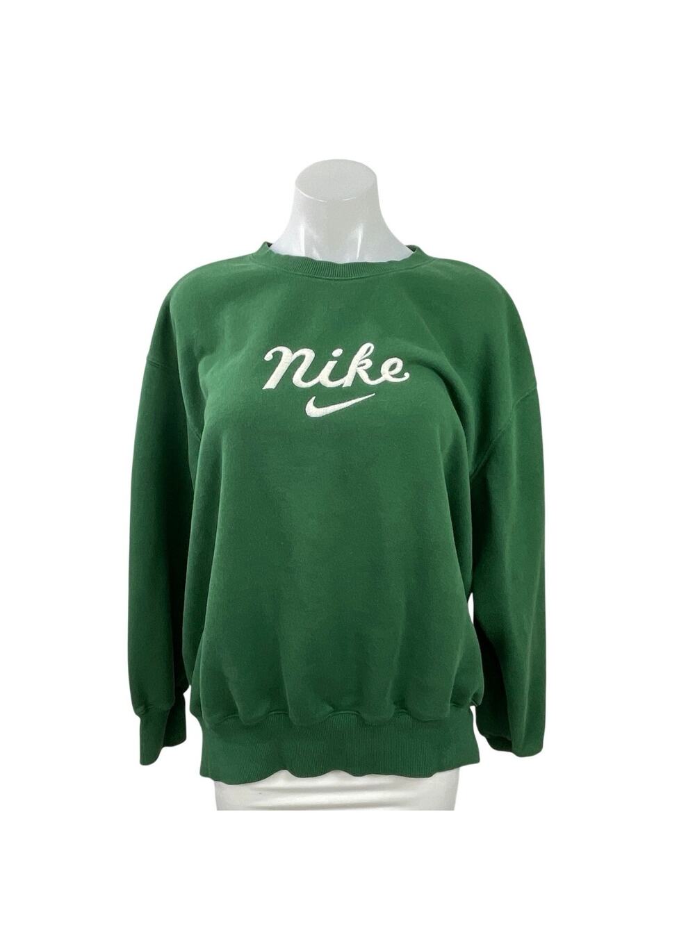 Nike Womens Green Embroidered Logo Swoosh Crewneck Long Sleeve Sweatshirt Size S